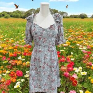 Lena Floral Cottagecore Mini Dress Puff Sleeve Romantic Prairie Coquette Size S